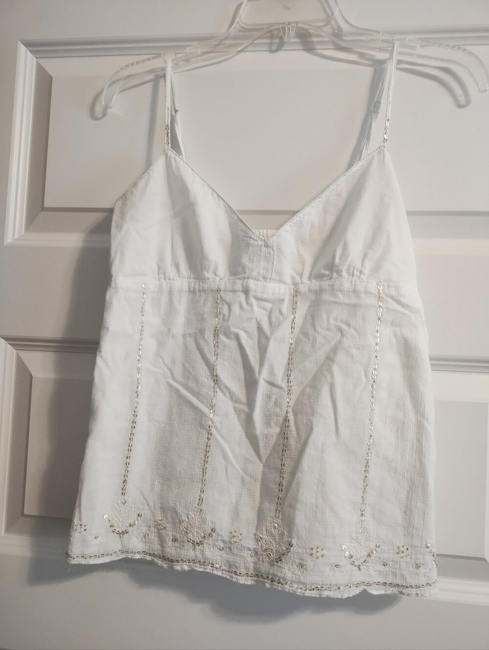 Vintage American Eagle White Beaded Spaghetti Strap Tank Top Size 8